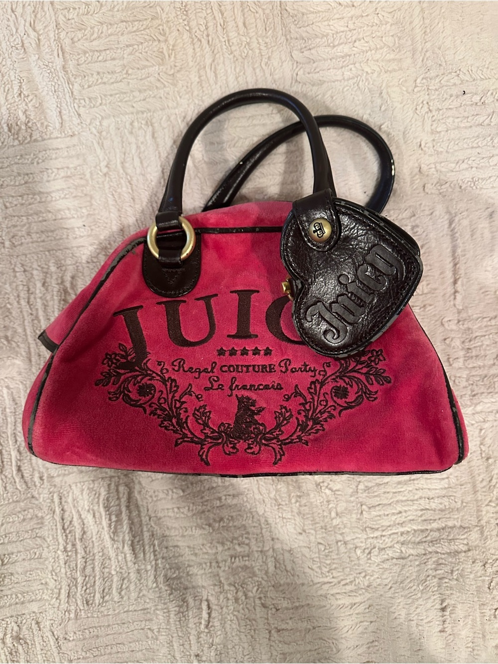 Juicy Couture Hot Pink Velvet Tote with Black Leather Trim